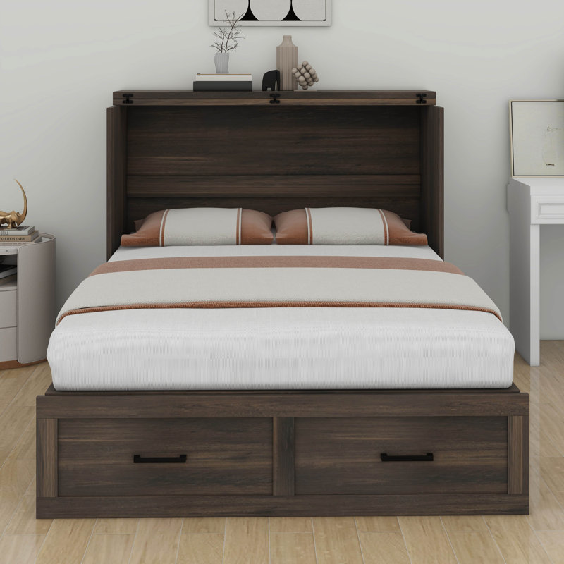Lit escamotable avec rangement et station de charge, lit escamotable avec grand tiroir de rangement pour chambre d'amis, salon