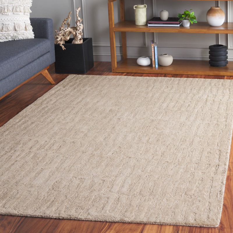 Tapis beige en laine / coton touffeté à la main Hopley, Rectangle 5 pi x 8 pi