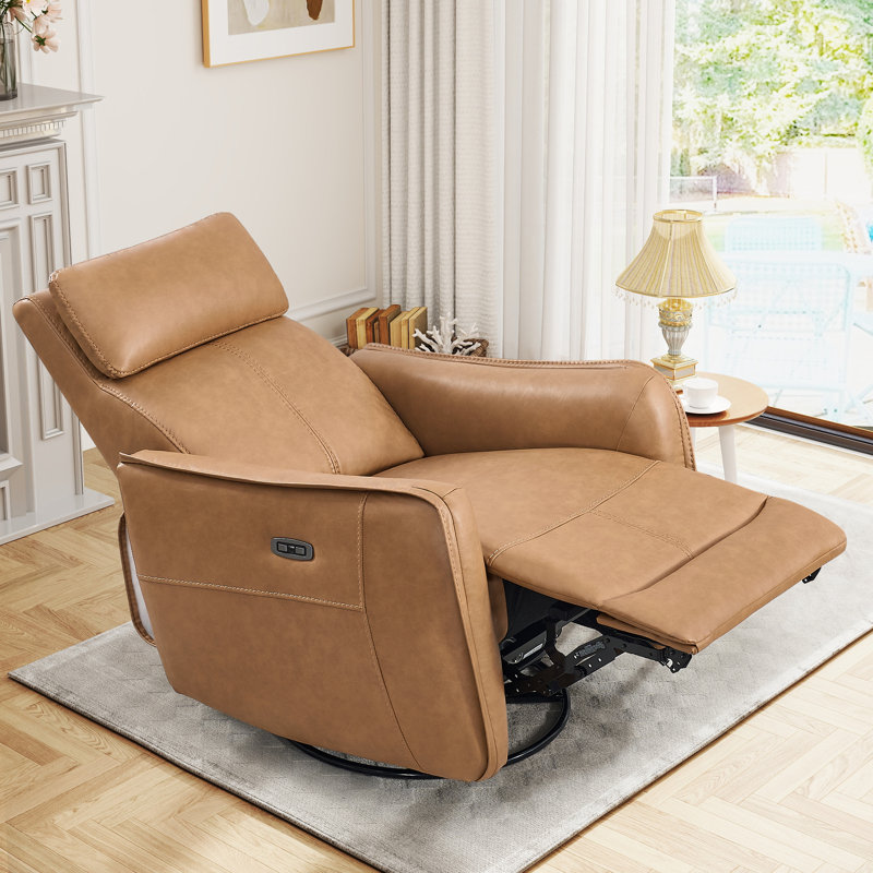 Ronni 32.3" Wide Modern Swivel and Rocker Power Recliner Chair with USB Port (Set of 2), Tangerine Brown