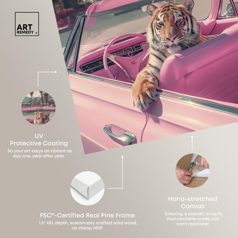 Pink Pop Wrapped Canvas Wall Art with Tiger in Convertible