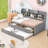 Amande Twin Wooden Captain Bed with Bookcase Headboard, Three Storage Drawers and Twin Trundle-895793342