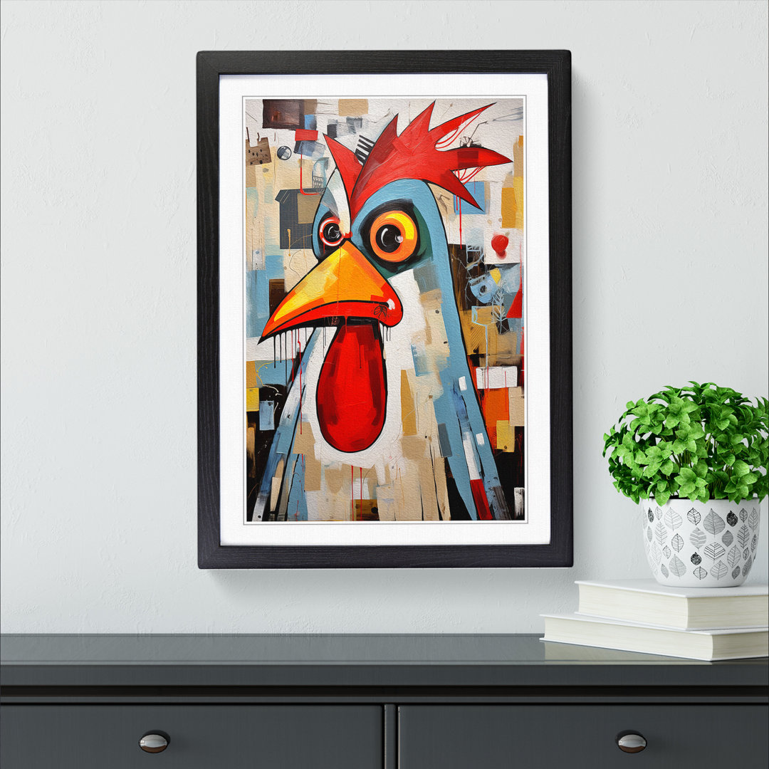 Chicken Cubism - Single Picture Frame Print on Wood
