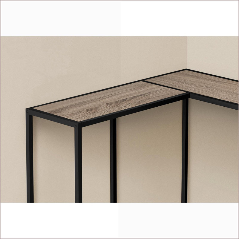 Space-Saving Brown Laminate and Black Metal Corner Coffee Table, Contemporary Design for Living Room, Brown