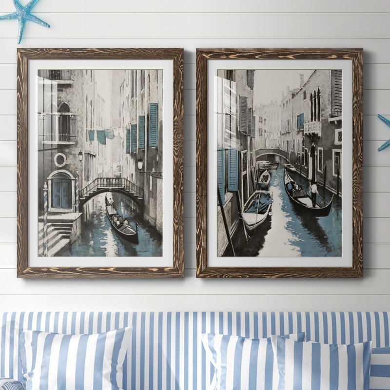 Venise I - ensemble de 2 reproductions d'art, Blanc, H 37,5 po x l 55 po x P 1,5 po, Papier, cadre noyer
