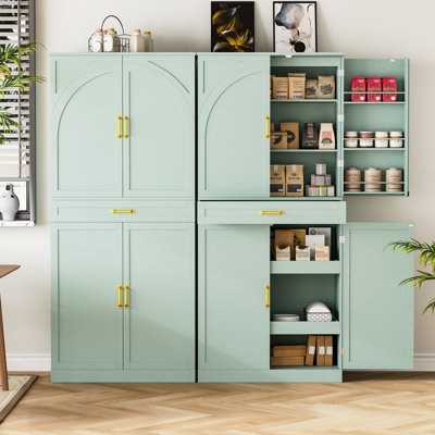 71’’ Tall Kitchen Pantry Cabinet With 6 Hanging Shelves, 2 Sliding Drawers And Adjustable Shelves