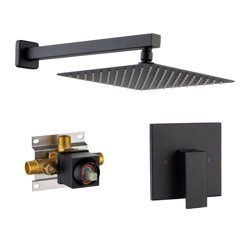 Rainlex Square Pressure Balanced Complete Shower System With Rough-in Valve, Black