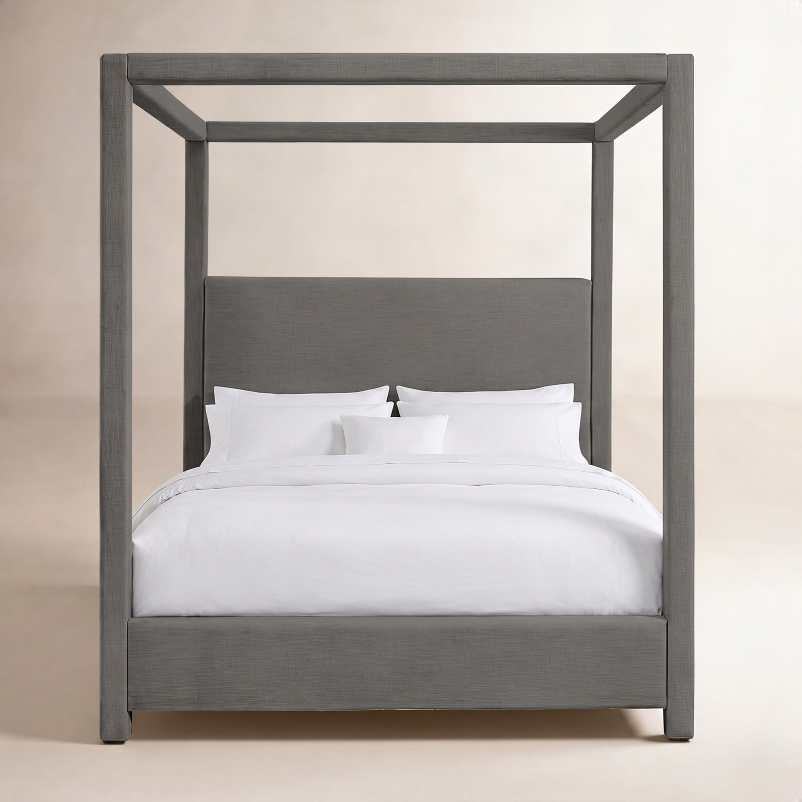 Mistaya Upholstered Canopy Bed, Queen, Grey Linen