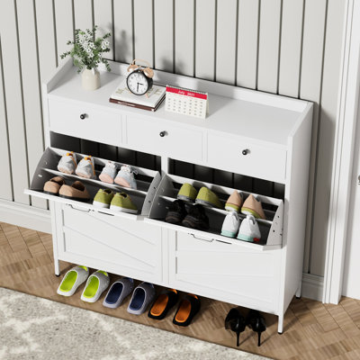 Rangement - armoire à chaussures en métal blanc, 4 tiroirs rabattables + 3 tiroirs, idéal pour les chambres à coucher en métal