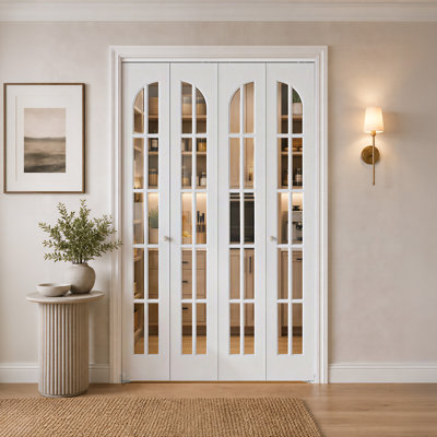 48" x 80" 10-Lite Tempered Clear Glass Closet Bifold Doors with Solid Core, White French-Style Interior Closet Doors for Closet, Pantry and Laundry Room, Hardware Kit Included