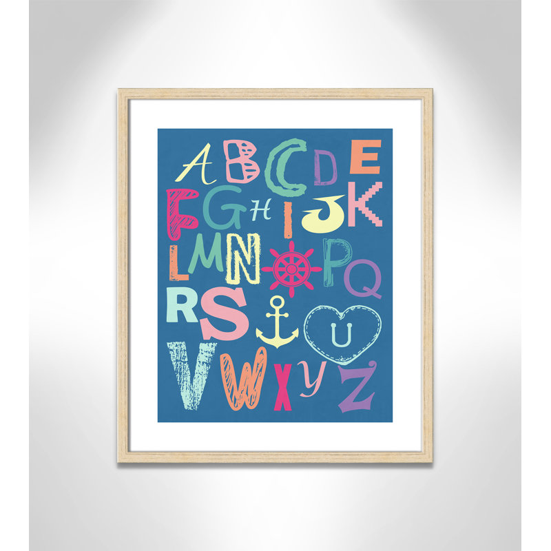 Alphabet imprimé sur papier, H 24,5 po x l 20,5 po x P 1,18 po, Encadré de boîte beige