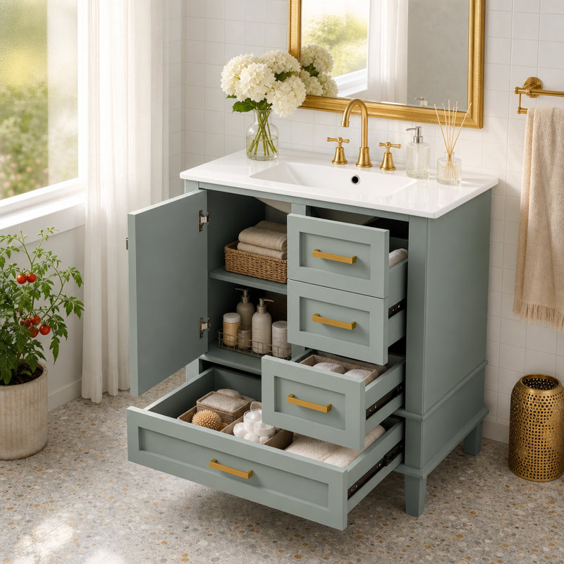 Meuble-lavabo sur pied en céramique Shaker
