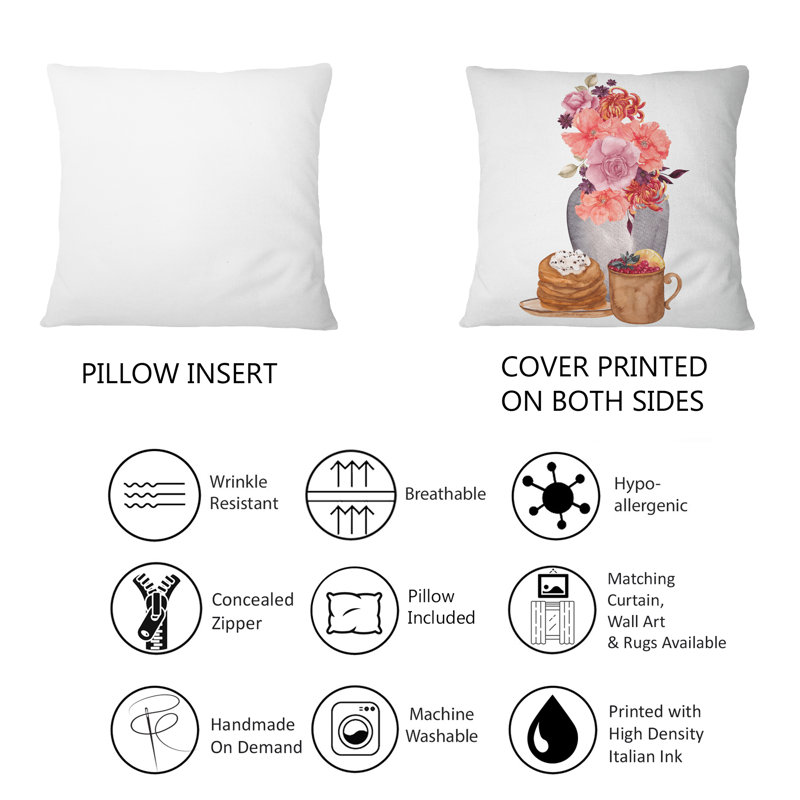 Coussin décoratif d'automne avec tartes aux fruits et boissons chaudes Autumn Composition