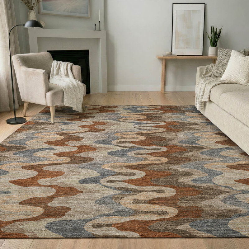 Tapis abstrait lavable à la machine de qualité supérieure Mayfield AMF2481, Brun, 8 pi x 10 pi