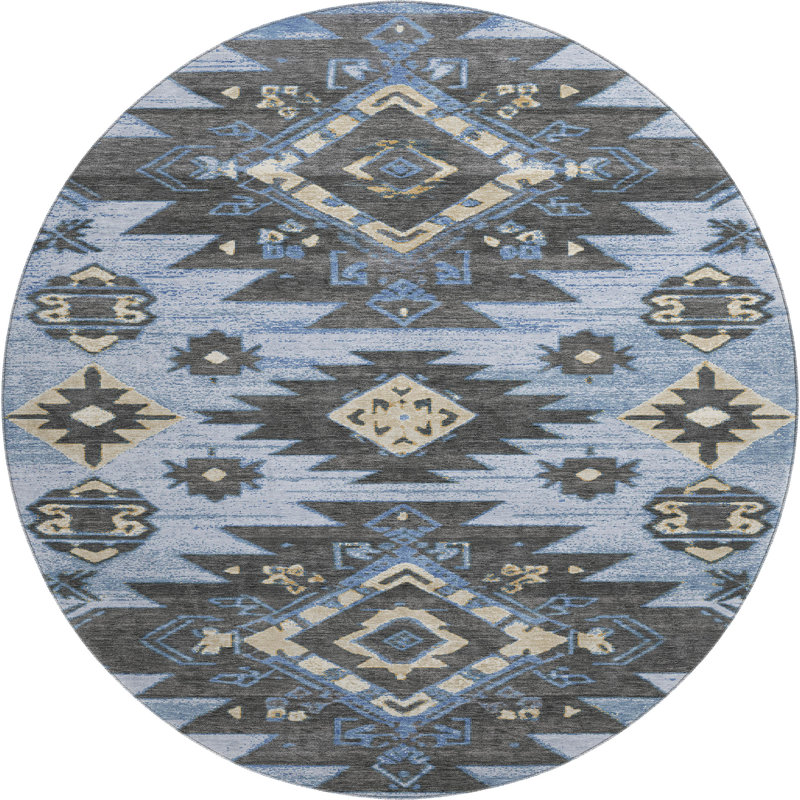 Premium Machine Washable Mayfield AMF1945 Tribal Rug, Round 8'