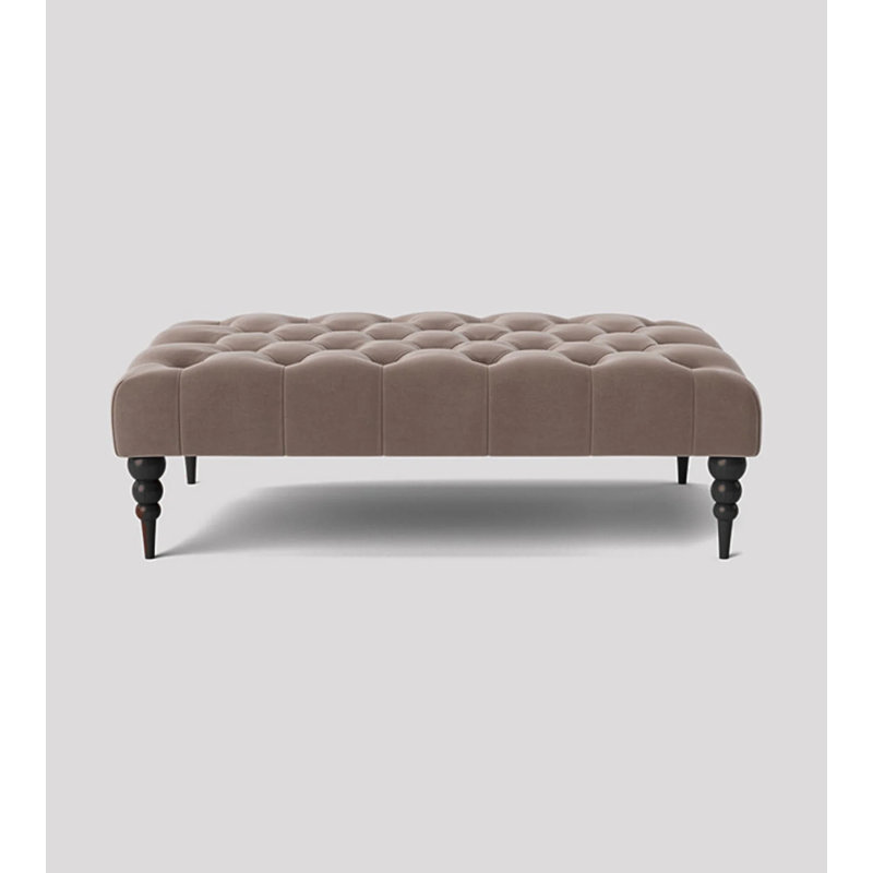 Alyana Rectangle Ottoman Bench with Wooden Legs - Plush Velvet Chesterfield Upholstered Footstool, Grey