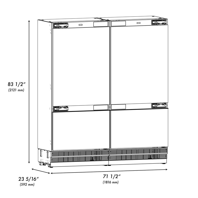 ZLINE Autograph 72 in. Panel Ready Built-In Refrigerator w/ Polished Gold Accents, Panel Ready/Graphite Gray/Polished Gold