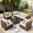 Ensemble de conversation modulaire en rotin 7 pièces avec coussins Keyala