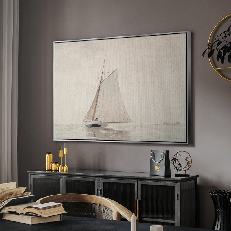 Rétro nautique - Cxxi, 27" H x 41" W, Toile argentée avec cadre flottant