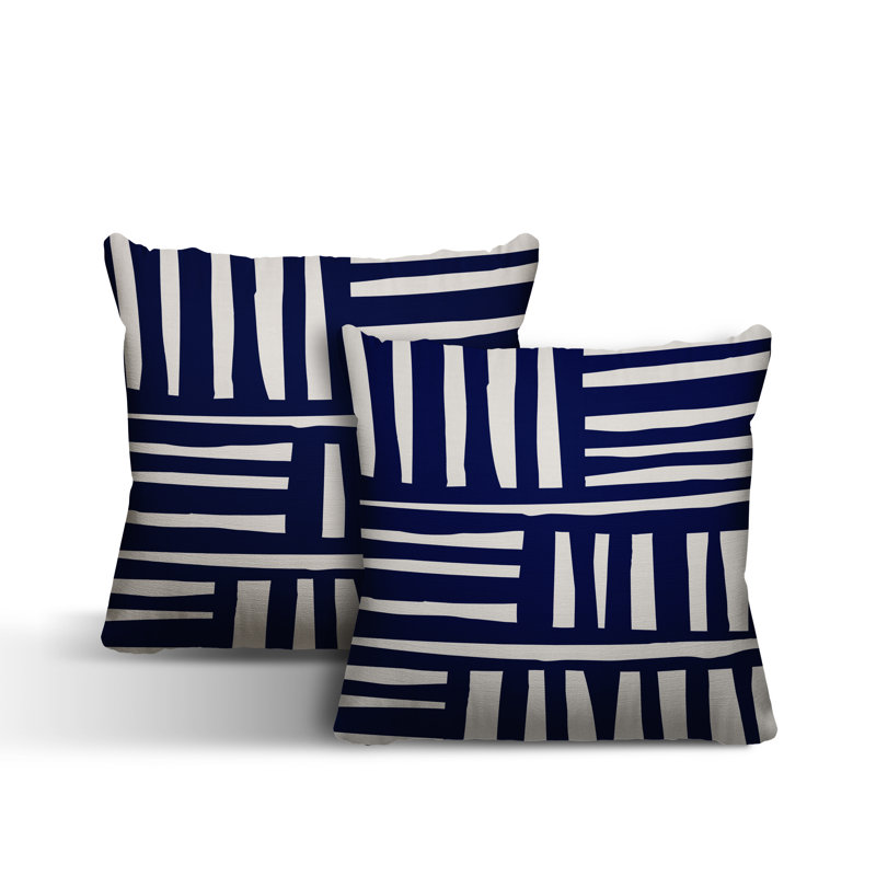  Coussin décoratif intérieur / extérieur abstrait carré, L 19 po x H 19 po, Bleu marine