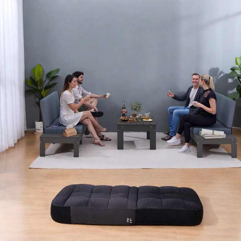 Cushioned Modern HDPE Sectionals, 3 Piece Patio Sofa Set with Coffee Table
