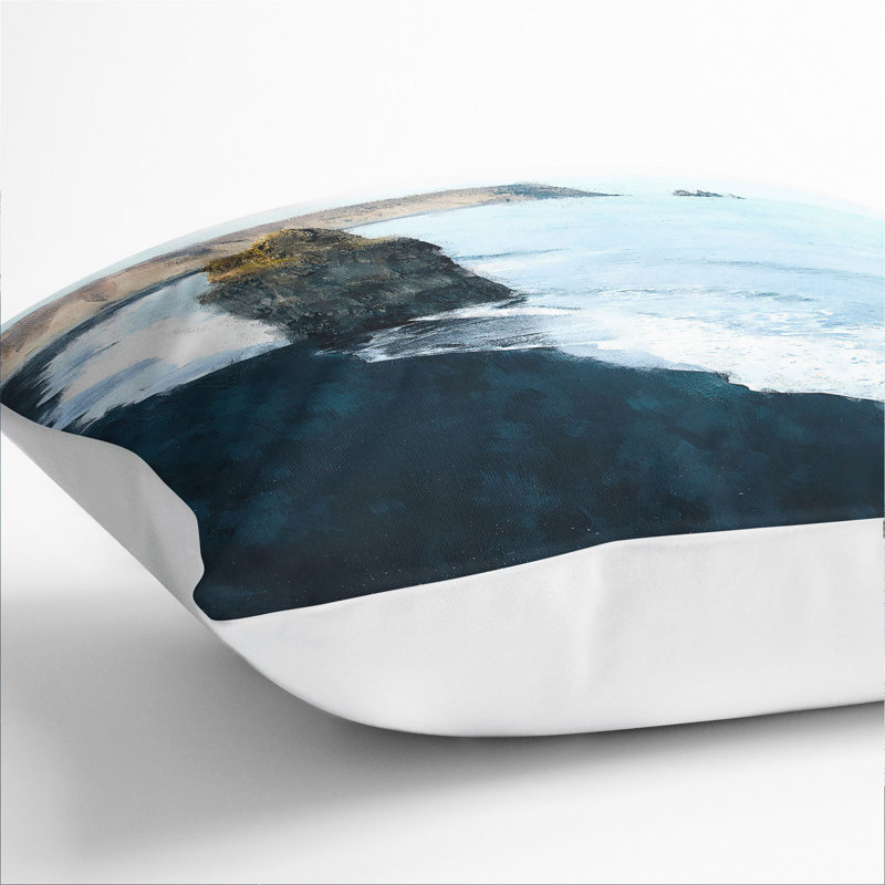 Black Sand Beach in Vik Iceland Painting Scatter Cushion, 55cm H x 55cm W, White