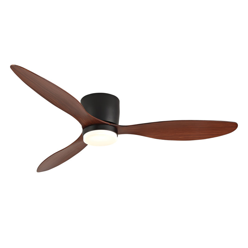 52 Inch Ceiling Fan with Lights, Flush Mount Low Profile Ceiling Fan with Remote Control - 6-Speed Reversible DC Motor Quiet Indoor Outdoor Ceiling Fan, Black & Walnut