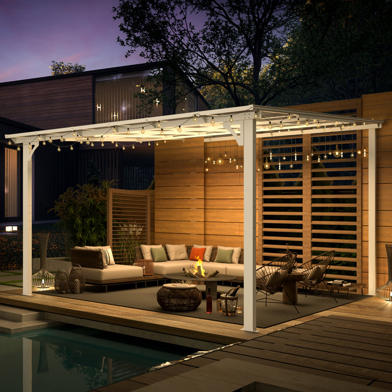 Pergola en aluminium avec auvent, 12 pi x 12 pi, Blanc