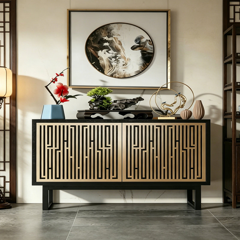 Buffet luxueux rétro de style chinois, 35.4" H x 70.8" W x 15.7" D