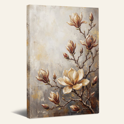 Fleurs et boutons de magnolia beige sur toile texturée pour l'Halloween