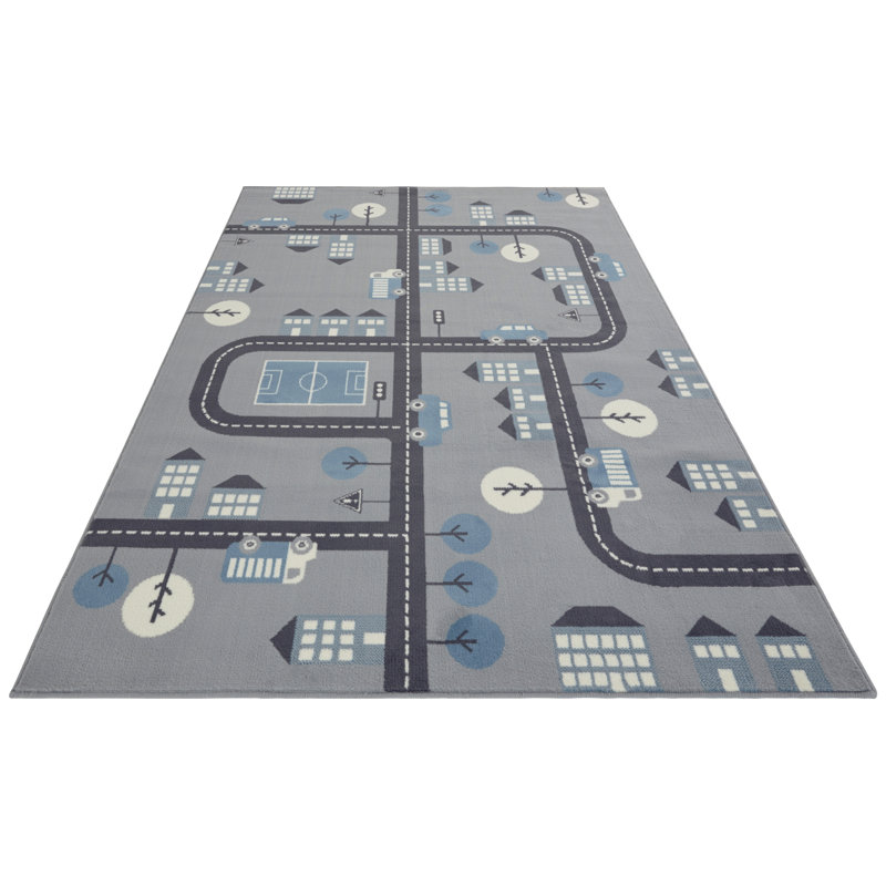 Town Children's carpet - carpet street play carpet for children's Room, Playroom - Mouse Blue, Rectangle  80 x 150cm