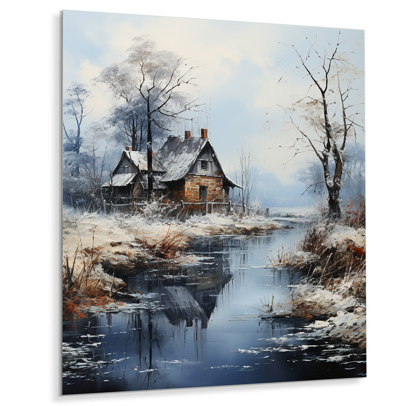 Winter River Harmony III - Paysages, impressions sur art mural en métal, H 32 po x l 16 po x P 1 po