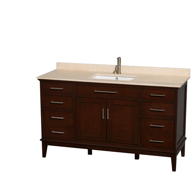 Ensemble de meuble-lavabo simple 60 po Hatton, Carrera blanche, Châtaignier noir