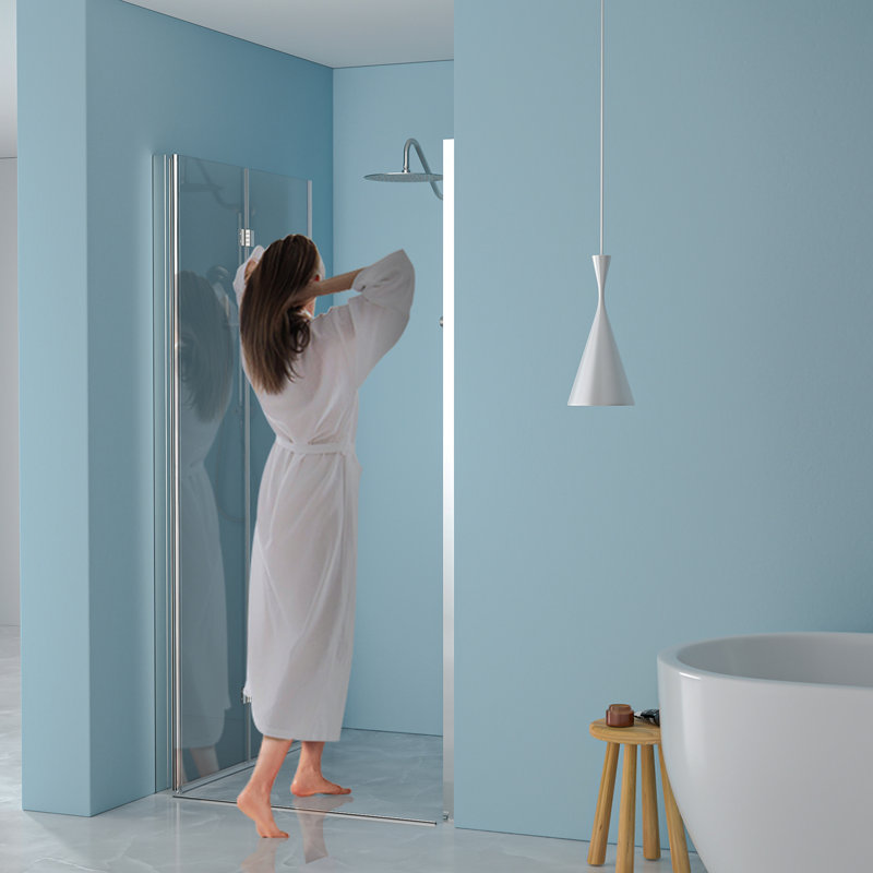 36"W X 72"H Fold Frameless Shower Door With Tempered Glass, 1/4 Inch (6 Mm), Chrome, Chrome