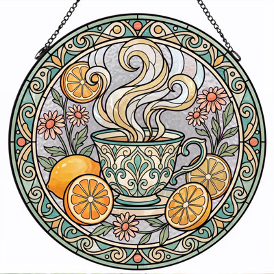 Panneau de vitrail de tasse à thé, 7,8 heures