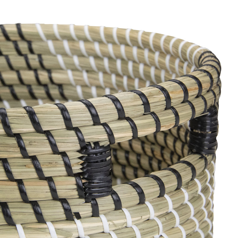 Set of 3 Beige and White Wicker Storage Baskets