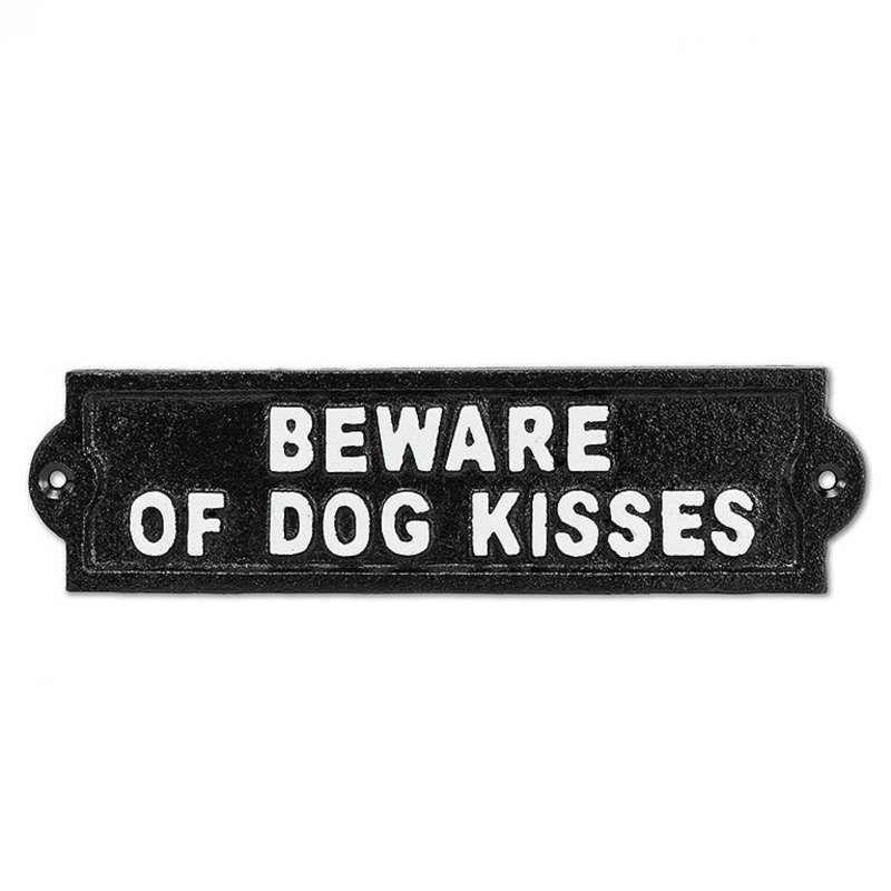 Antique Black Rectangular Iron Outdoor Dog Kisses Sign