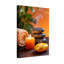 Bain et buanderie, bougie, pierres, fumée, plante, serviette, fond orange-1167804785