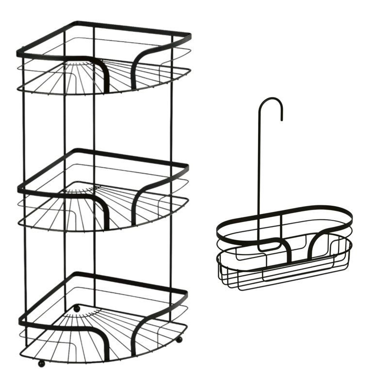Dante Chrome Corner Caddy And Mini Shower Caddy, Black