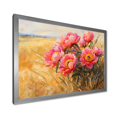Pivoines de campagne Ioma dans le champ d'ambre I - pivoines, art mural