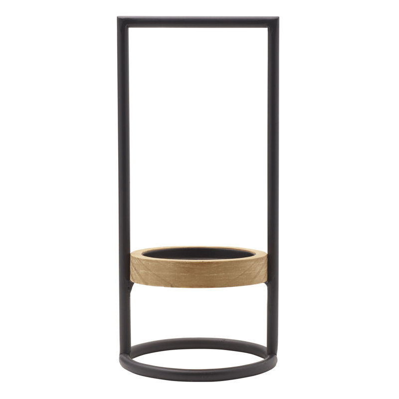 Black Metal and Natural Wood Tabletop Tealight Candle Holder