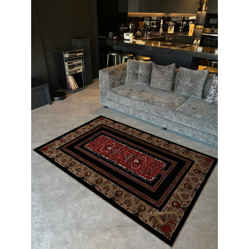 Tapis décoratif rétro à motif de séries noires, Rectangle 4 pi 11,06 po x 9 pi 10,11 po