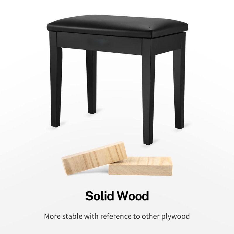 Banc de piano avec rangement, bois et bois, Noir, noir, noir, noir