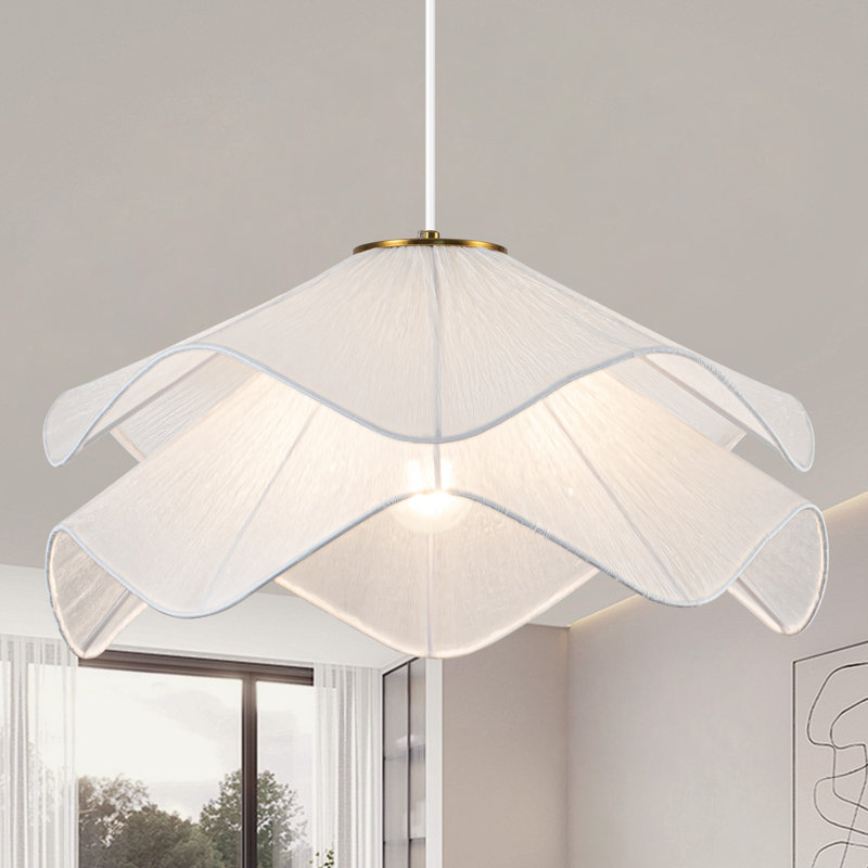 Canek 1 - Light Dimmable Geometric Fabric Celing Light, White Modern Single Pendant Lighting With E26 Bulb for Kitchen Island or Living Room