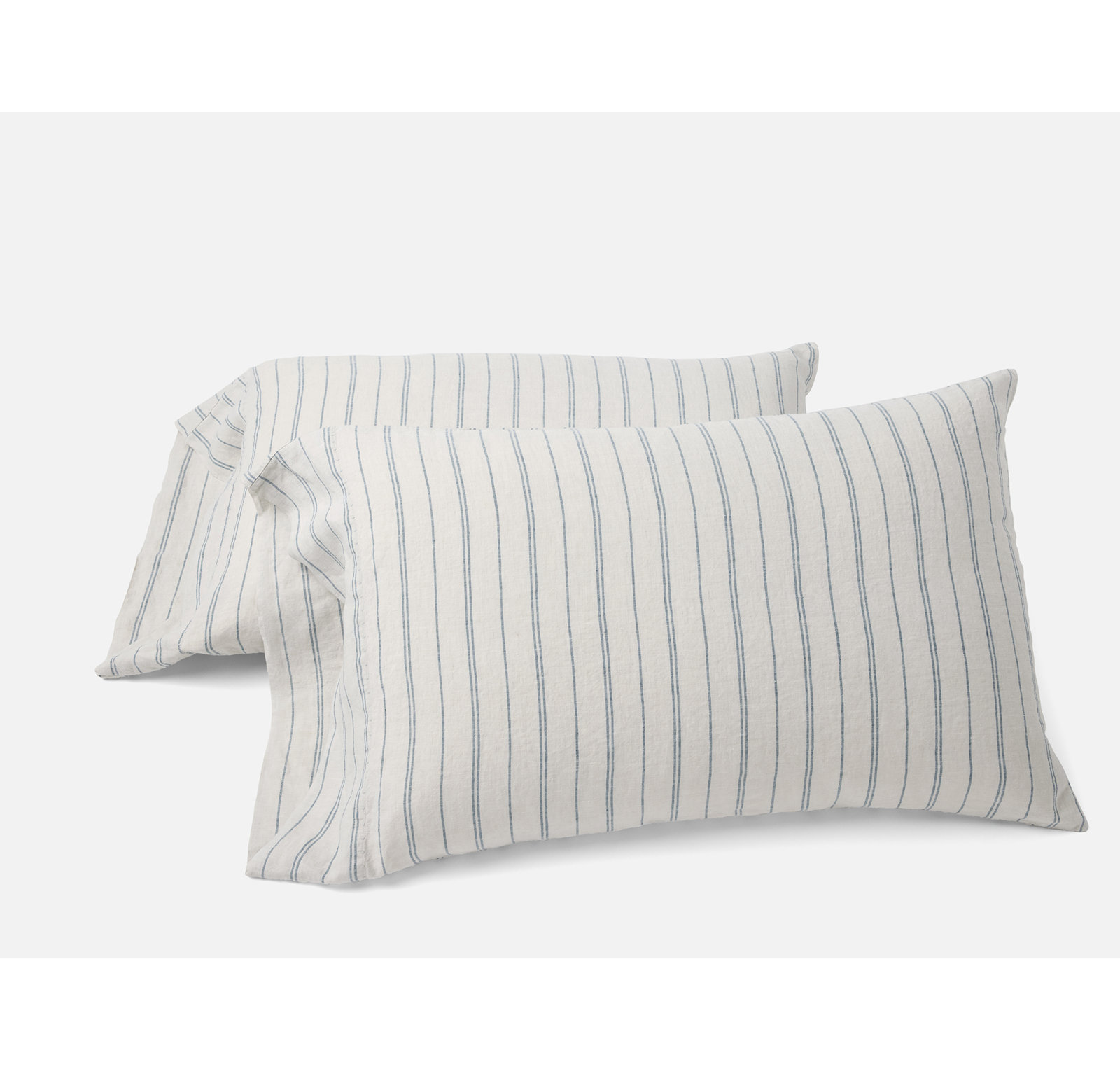 Organic Relaxed Belgian Flax Linen Standard Pillowcase - Set of 2, King Pillowcase, Fog Chambray Indigo Stripe