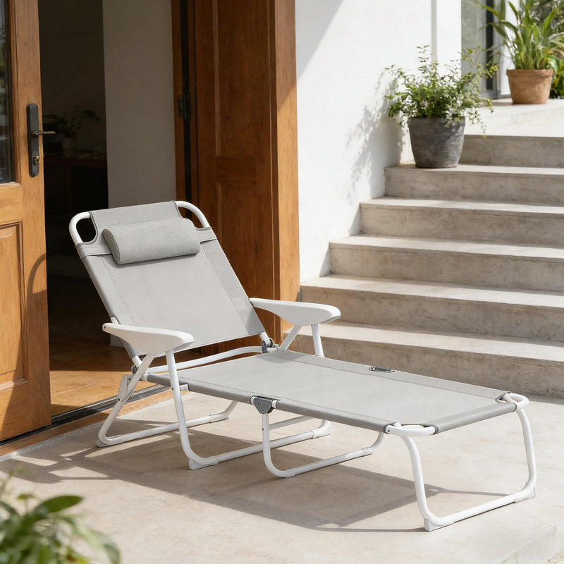 Chaise longue d'extérieur pliante, Gris clair