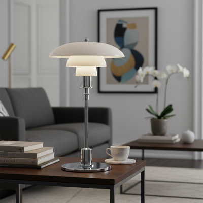 Mid-Century Modern Opaline Glass Table Lamp – 1920S Inspired 3-Shade Desk Lamp With Chrome Finish For Bedroom, Living Room, Or Office