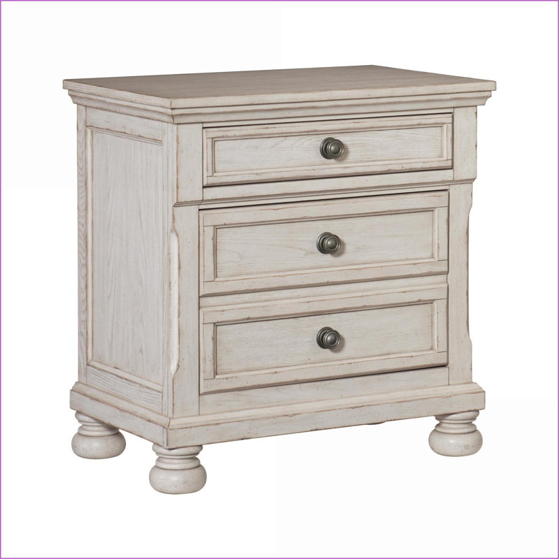 Table de chevet blanche transitionnelle avec 2 tiroirs - sans assemblage, Beige