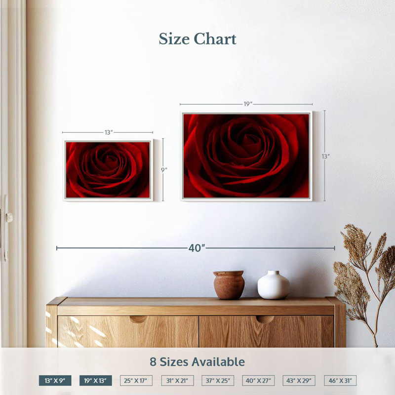 Rose rouge Saint-Valentin, Cadre flottant blanc, 19 po x 13 po