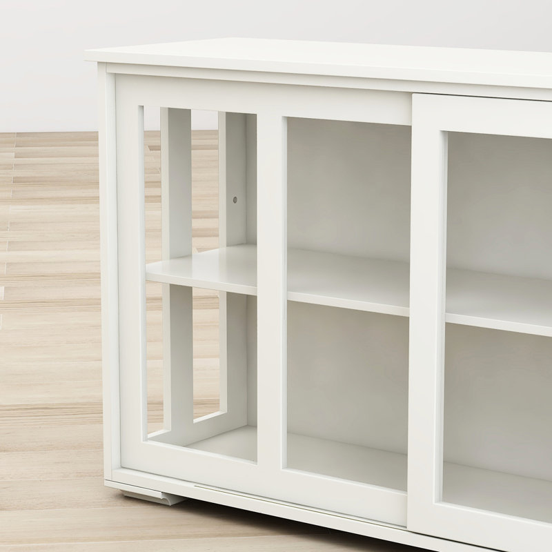 White Kitchen Storage Cupboard With Glass Door. Strong Construction For Lasting Use. 2 Sliding Doors And Adjustable Shelf Organized Space. Finish. Non-Slip Bottom To Keep Floor Safe Cabinet - Crafted