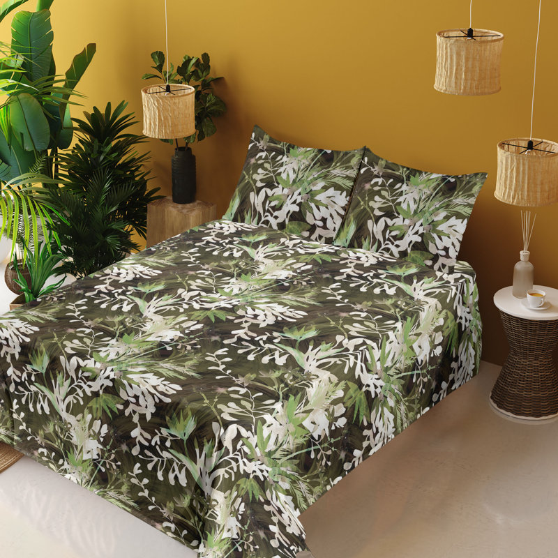 Ambesonne Watercolor Botany Sheet Set 4 Pcs Retro Boho Bloom, Pistachio Green Champagne Floral
